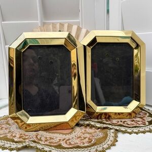 Vintage Shiny Brass Octagon Picture Frame 5x7 Photo Art Deco Tabletop
